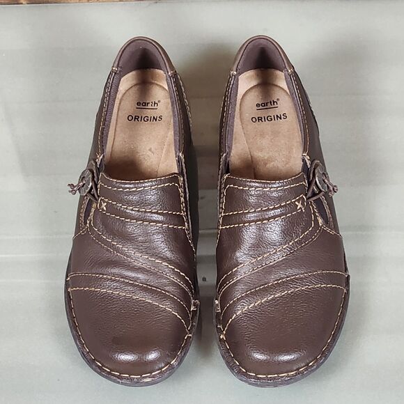 Earth Origins Shoes - Earth Origins Brown Leather Slip On Comfort Shoes Womens Size 7M Casual